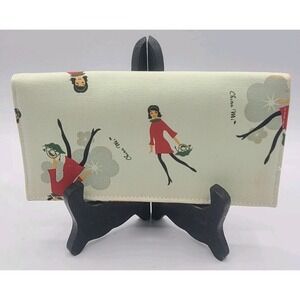 Vintage China Wei Fabric Checkbook Cover MCM Woman w/ Dog In Purse Print